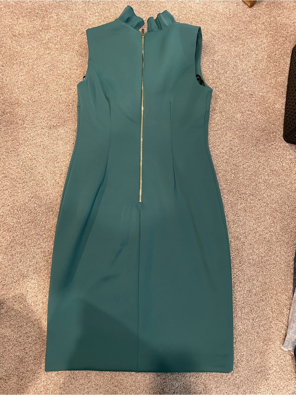 Andrew Marc Teal Ruffle-Trim Midi Sheath Dress - Picture 2 of 4